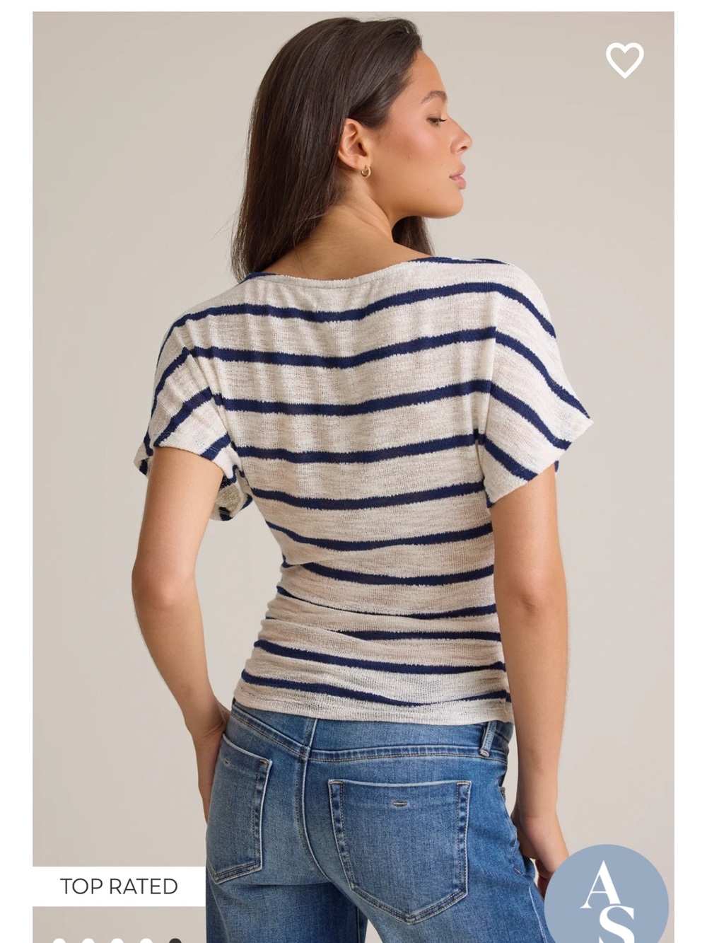 NWT ALTARD STATE EMERSYN STRIPED FITTED TOP XL IVORY/NAVY - Picture 5 of 7